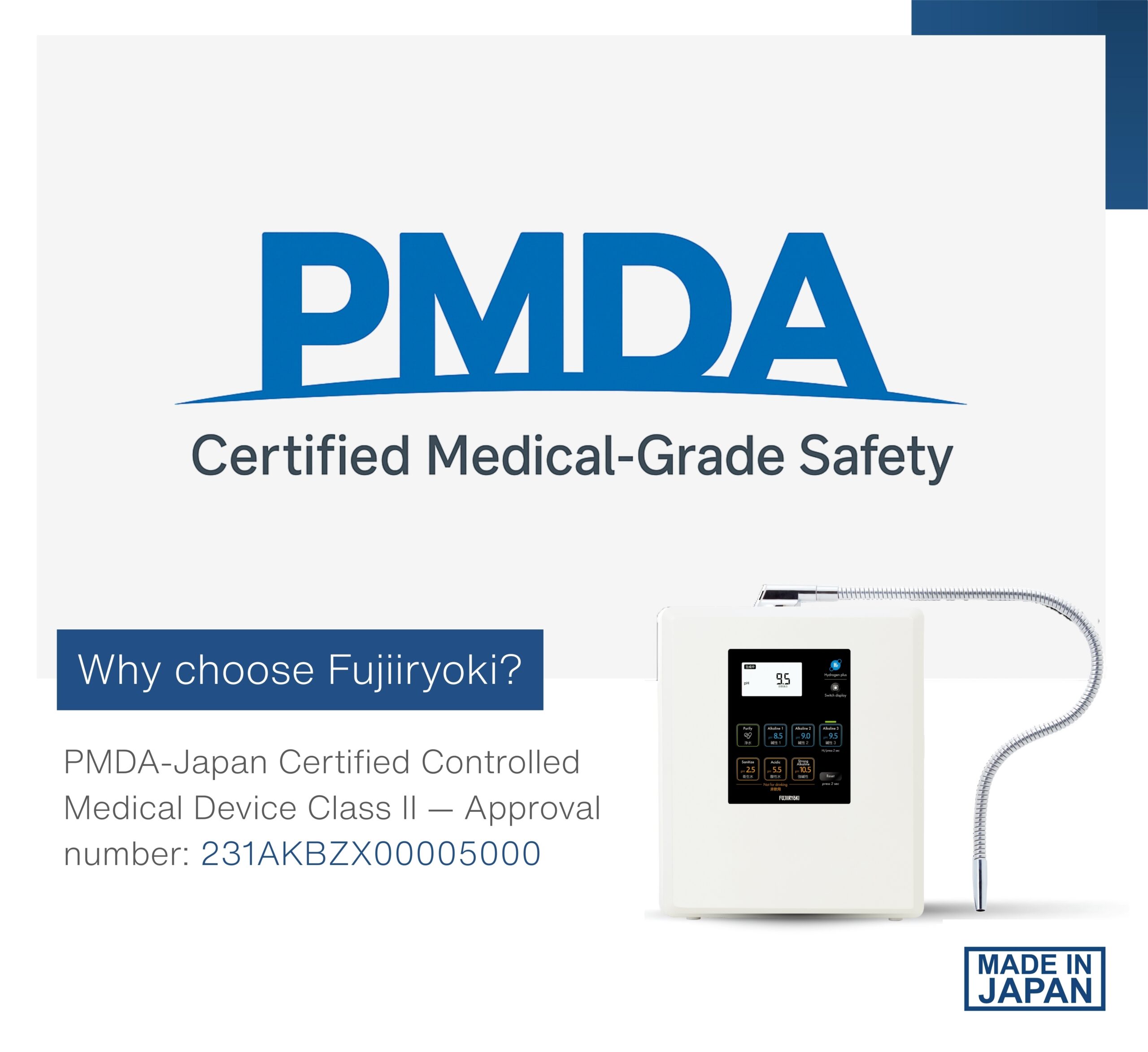 PMDA class 2 Certified alkaline water ionizer