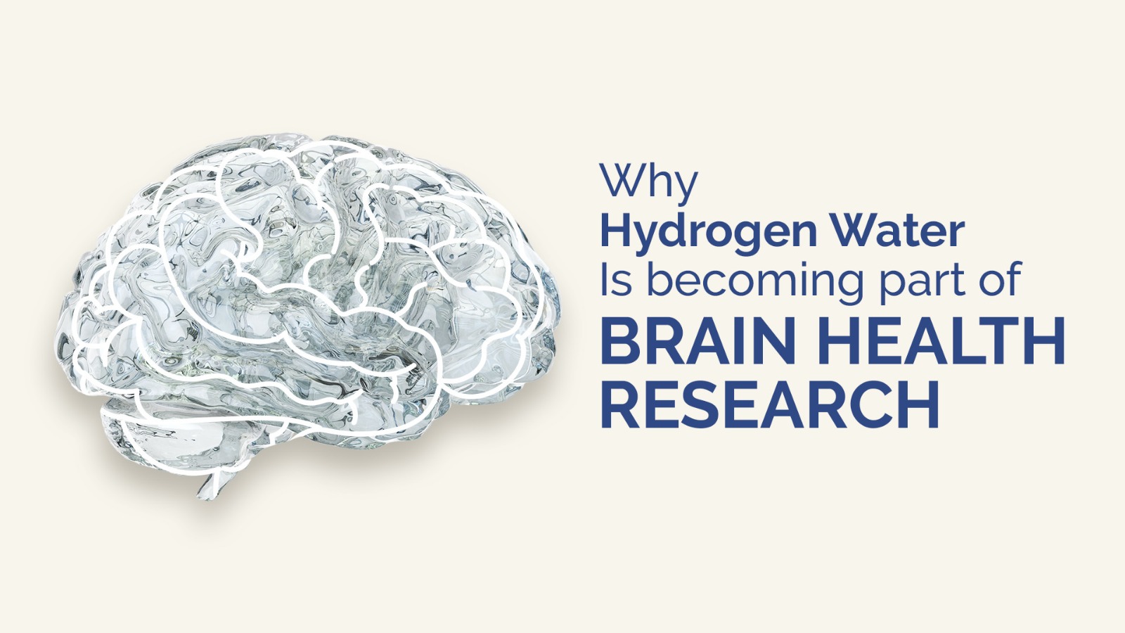 Illustration of a brain with white outline patterns beside the bold headline about hydrogen water and brain health research.